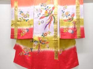 アンティーク　花喰い鳥模様着物(内袖・長襦袢付き)